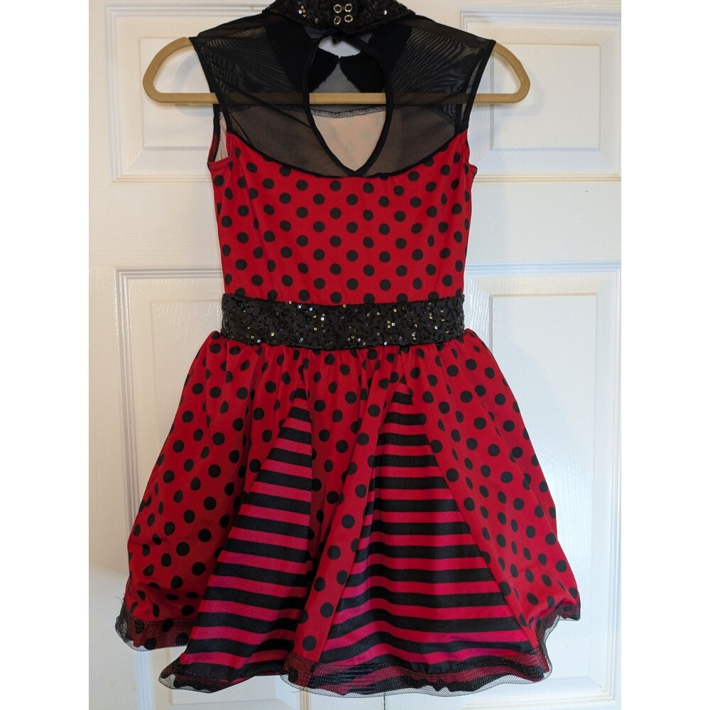 Weissman Large Sz 14 Red Black Polka Dot Sequin Dance Costume Dress Halloween